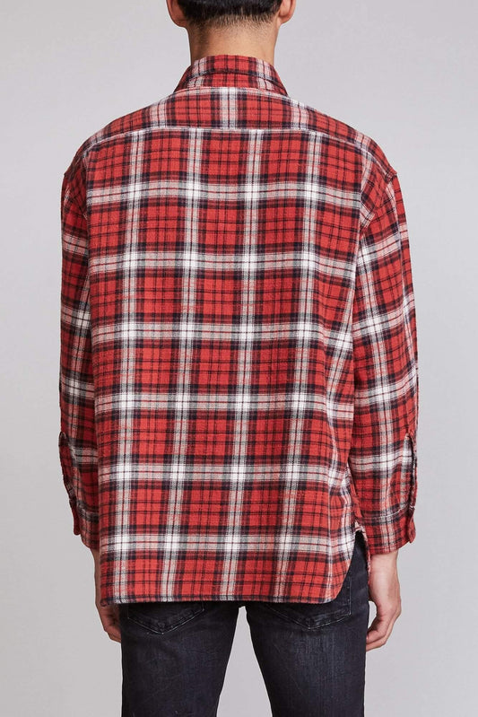 Oversized Shirt - Red Plaid - BEST KPOP SHOP