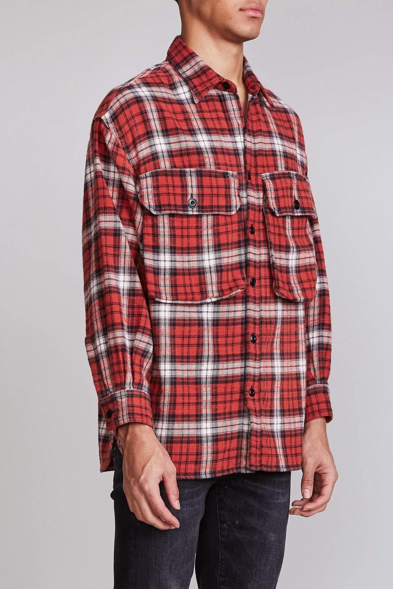 Oversized Shirt - Red Plaid - BEST KPOP SHOP