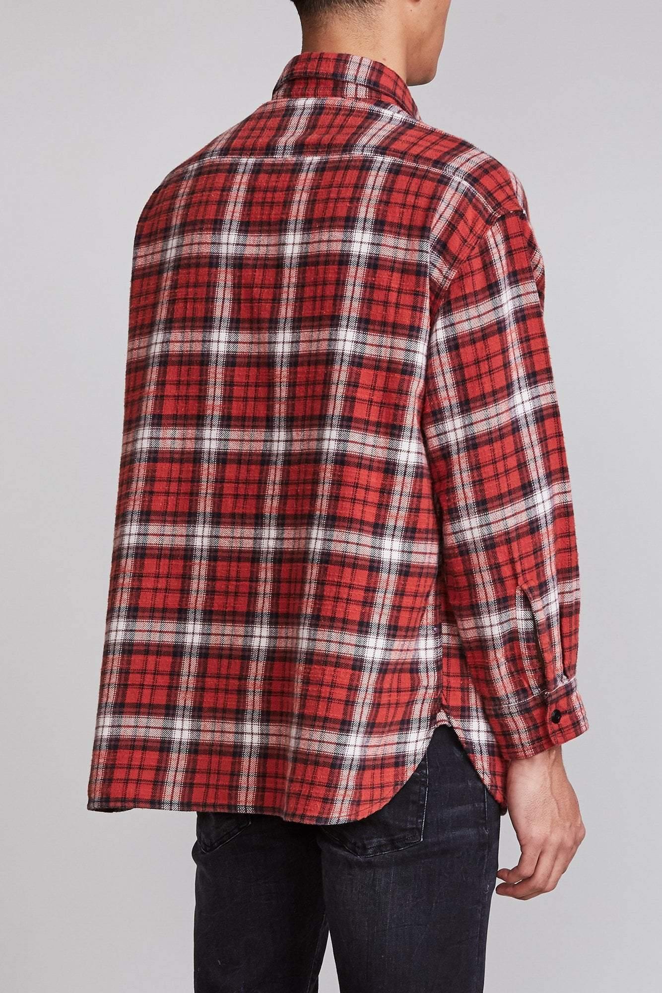 Oversized Shirt - Red Plaid - BEST KPOP SHOP