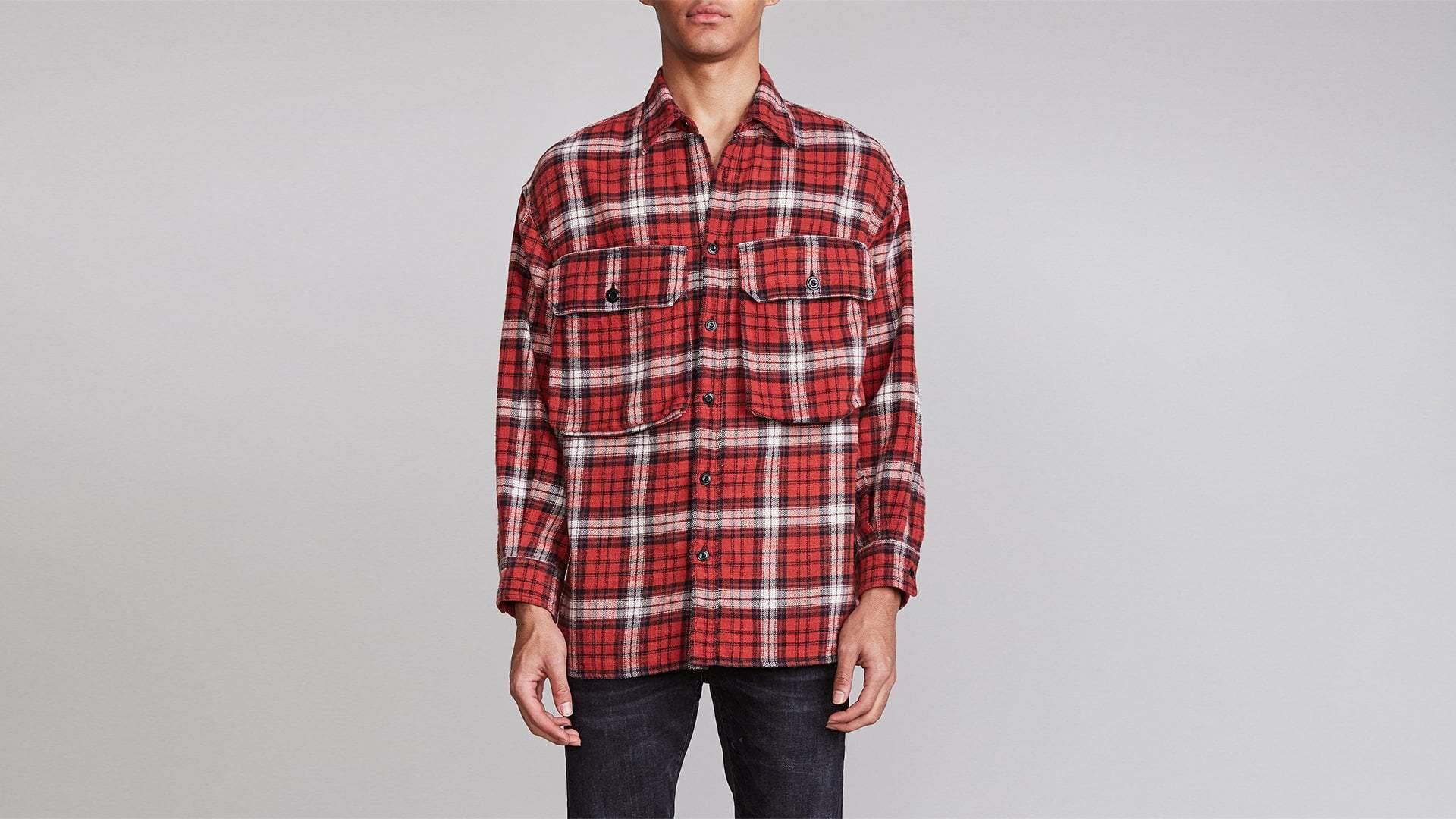 Oversized Shirt - Red Plaid - BEST KPOP SHOP